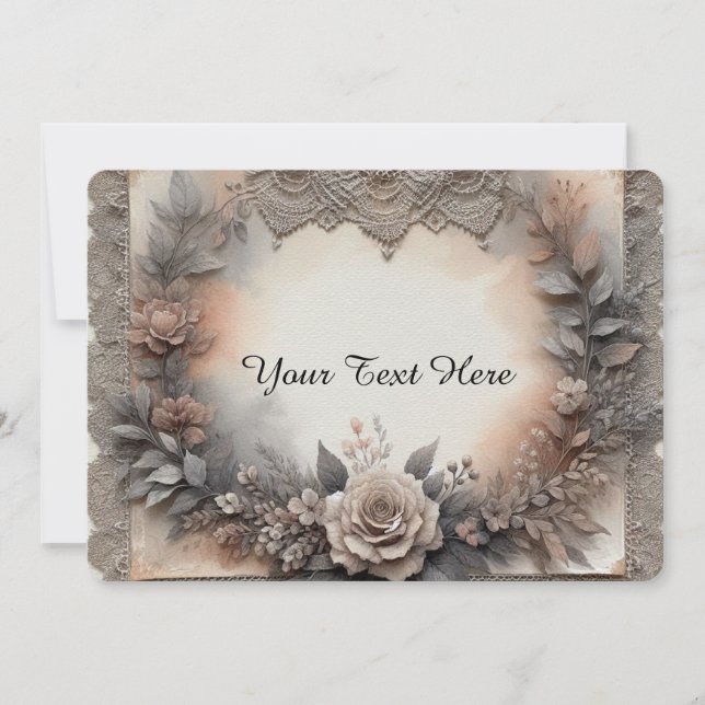 Invitation Teintes Mousse au Chocolat Florales avec Dentelle  (Devant)