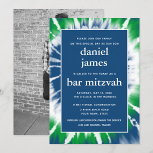 Invitation Teinture Bleu et Vert Barre Mitzvah Photo unique