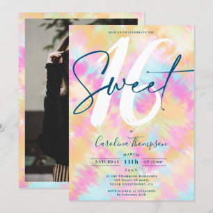 Invitation Teinture de goujon Ikat arc-en-ciel police photo S