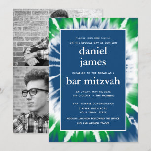 Invitation Teinture en bleu et vert Barre Mitzvah Collage pho