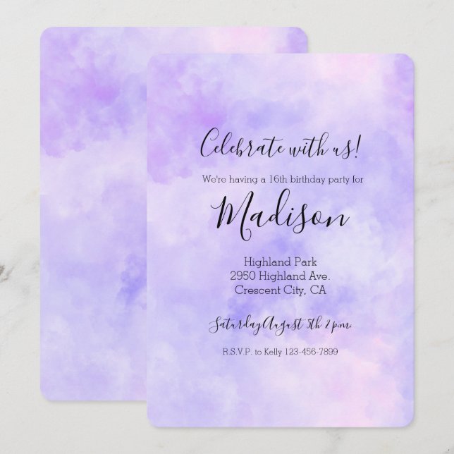 Invitation Teinture tie-dye violet rose féminin (Devant / Derrière)