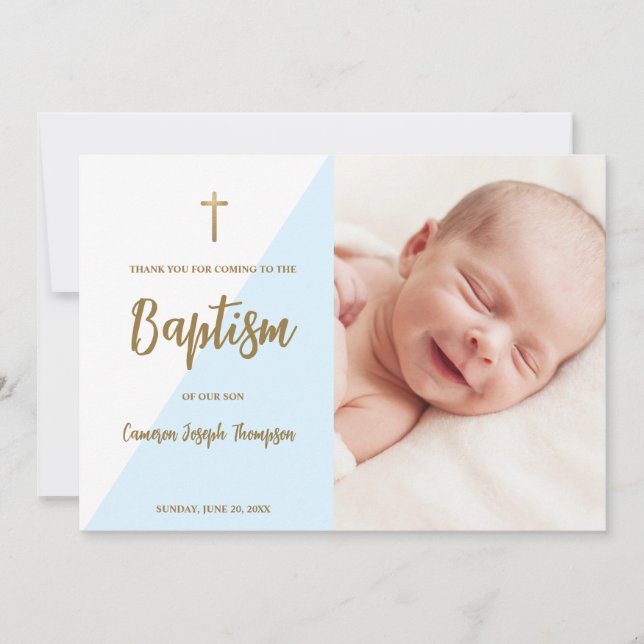 Invitation Téléchargeable Blue Gold Custom Modern Baby Baptis (Devant)