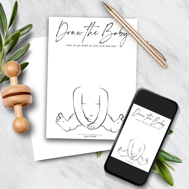 Invitation TÉLÉCHARGEABLE Dessinez le jeu de Baby shower pour (DOWNLOADABLE Draw the Baby Fun Baby Shower Game Invitation)