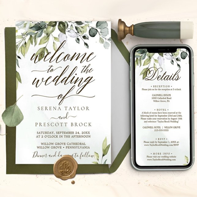 Invitation Téléchargeable Mariage de calligraphie botanique (botanical greenery wedding invite)