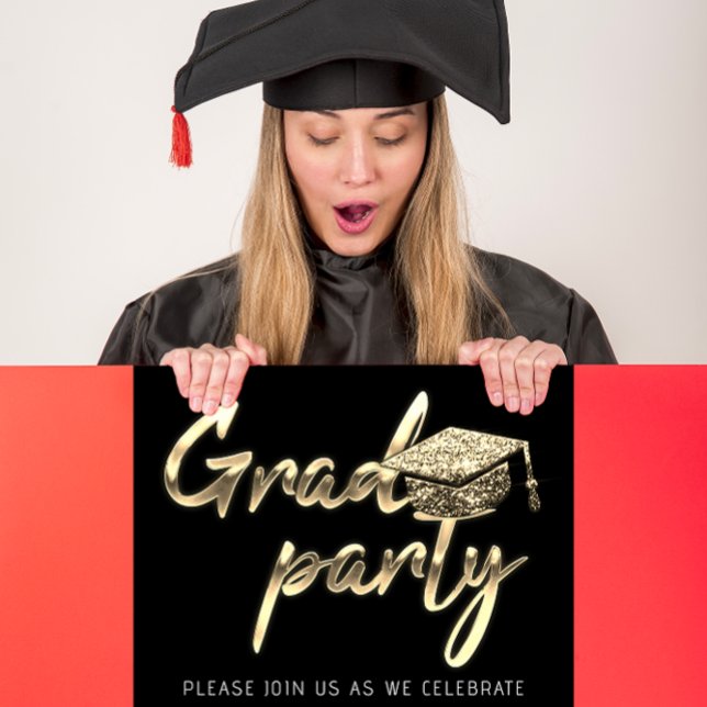 Invitation Téléchargement Instantané Graduation Party Gold Bl (Instant Download Graduation Party Gold Black White Invitation)