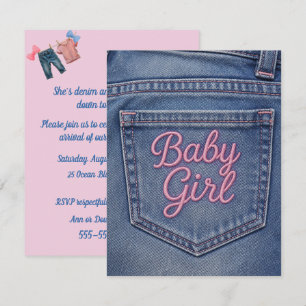 Invitation Téléchargement numérique Fille Bébé en Jean Bleu