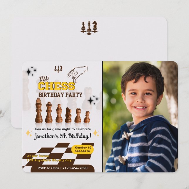 Invitation Téléchargez votre photo Enfants Échecs Anniversair (Devant / Derrière)