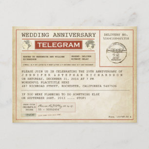 Invitation télégramme d'invitation d'anniversaire de mariage 