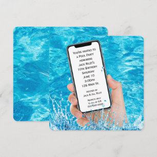 Invitation Téléphone portable Texte 10e anniversaire Pool Par