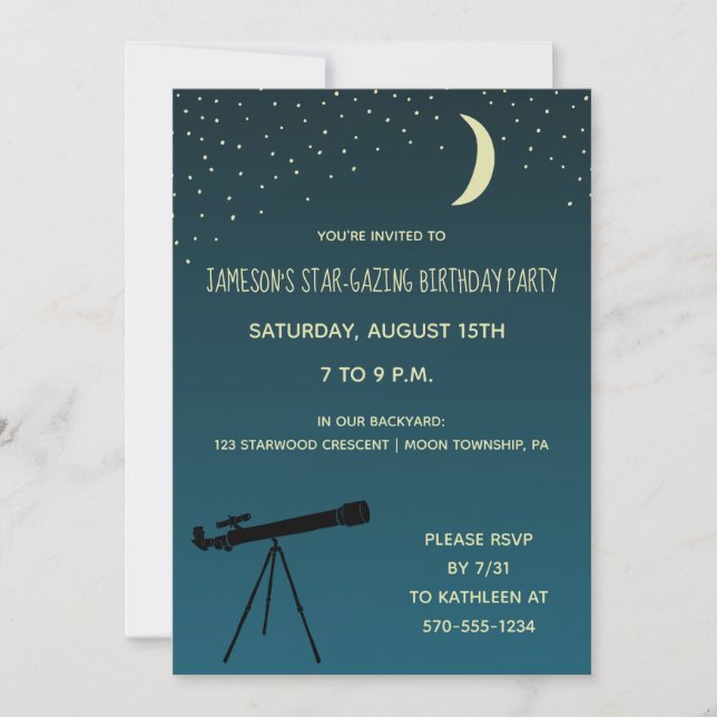 Invitation Télescope, Astronomie Thème Anniversaire (Devant)