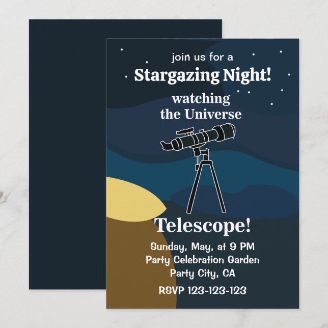 Invitation Télescope Night Sky Astronomy Stargazing Party (Devant / Derrière)