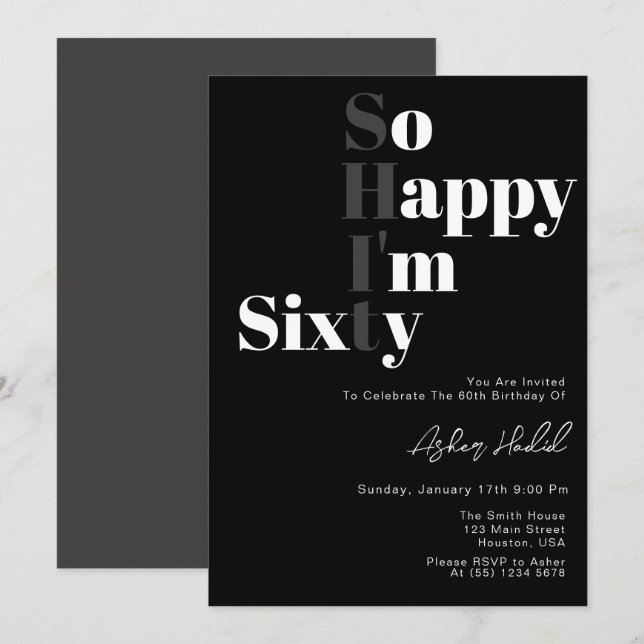 Invitation Tellement heureux que j'ai SOIXANTE ans Fête d'ann (Devant / Derrière)