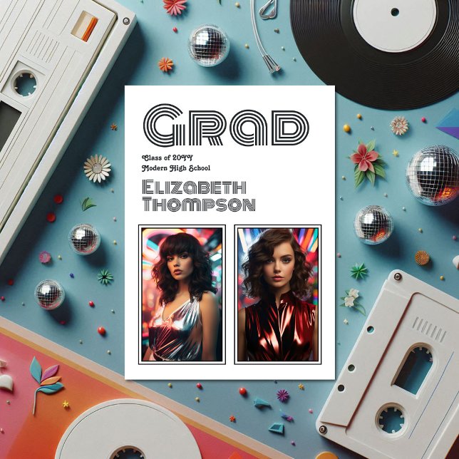 Invitation Téméraire les années 70 Typographie Retro Disco Gr (Bold 70s Typography Retro Disco Graduation Party Invitation)