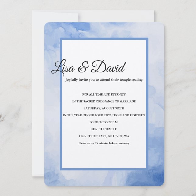 Invitation Temple Mariage & Réception Invitation-Bleu Aquarel (Devant)