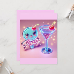 Invitation Temps de Fête Rose Néon