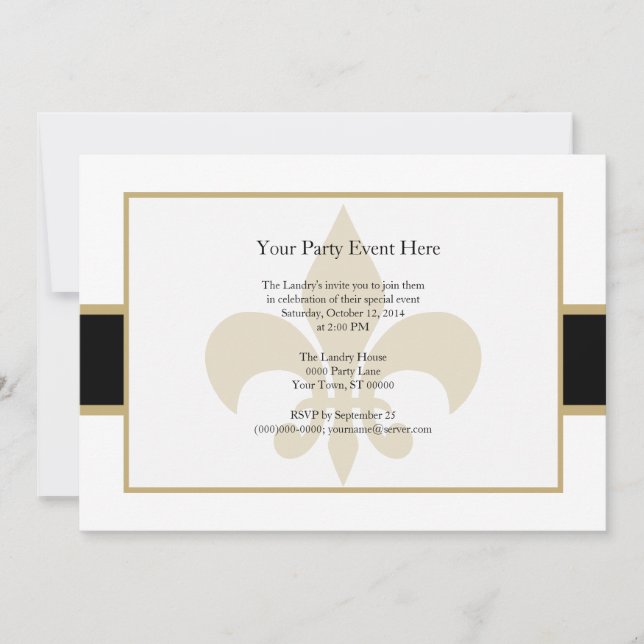 Invitation Temps noir de Gold Fleur de Lis Party (Devant)