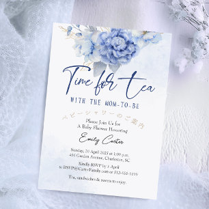 Invitation Temps pour le Baby shower de thé bleu floral aquar