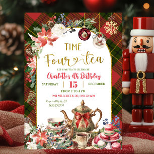 Invitation Temps pour le thé 4ème anniversaire de Noël à carr