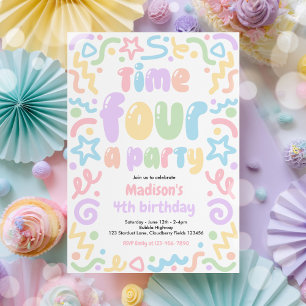 Invitation Temps pour une fête ballon en confettis 4ème anniv