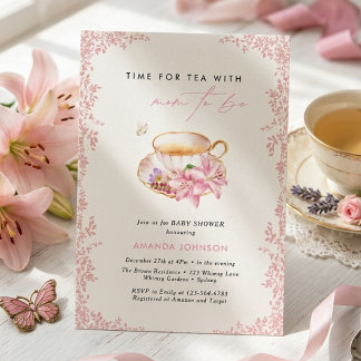 Invitation Temps rose pastel pour le thé Baby shower pour fut