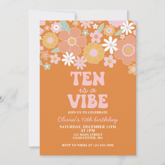 Invitation Ten est une vibe Super Retro Floral 10e anniversai (Devant)