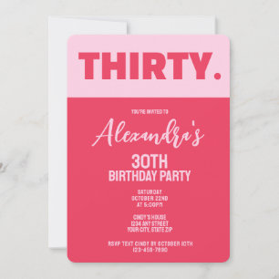 Invitation Tendance Bold rose et rouge fille 30e anniversaire