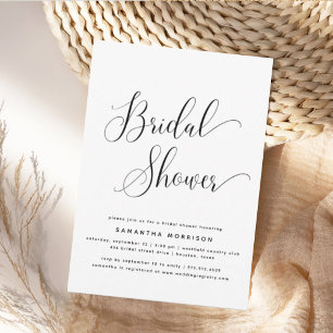 Invitation Tendance Élégant Script Noir & Blanc Baby Shower
