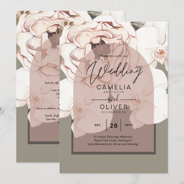 Invitation Tendance MOSS BLUSH MARIAGE Sage Dusty Rose (Devant / Derrière)