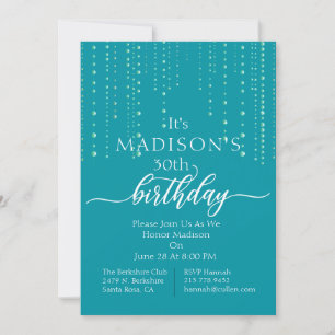 Invitation Tendance perles Turquoises fête d'anniversaire