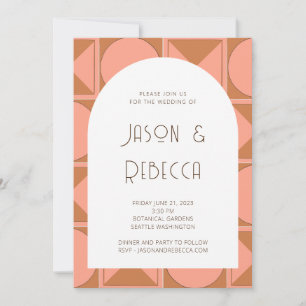 Invitation Tendance rose rétro géométrique Tout en un Mariage