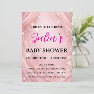 Invitation Tendances de Baby Shower Fille scintillante Rose 2