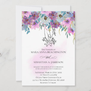 Invitation *~* Tenir les mains rose Fleurs Mariage blanc