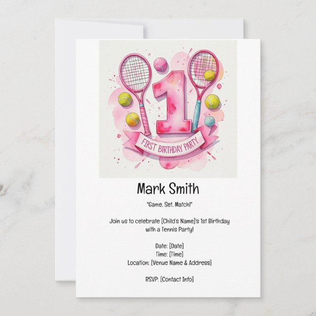 Invitation Tennis 1ère fête d'anniversaire (Devant)
