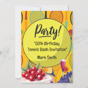 Invitation Tennis 50e anniversaire avec nom sur Racket Thème