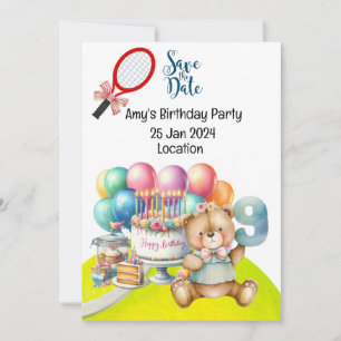 Invitation Tennis 9th Birthday Save Date for Party