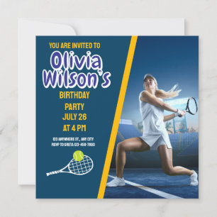 Invitation Tennis Anniversaire Party, Joueuse de Tennis Invit