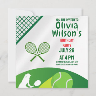 Invitation Tennis Anniversaire Party, Joueuse de Tennis Invit
