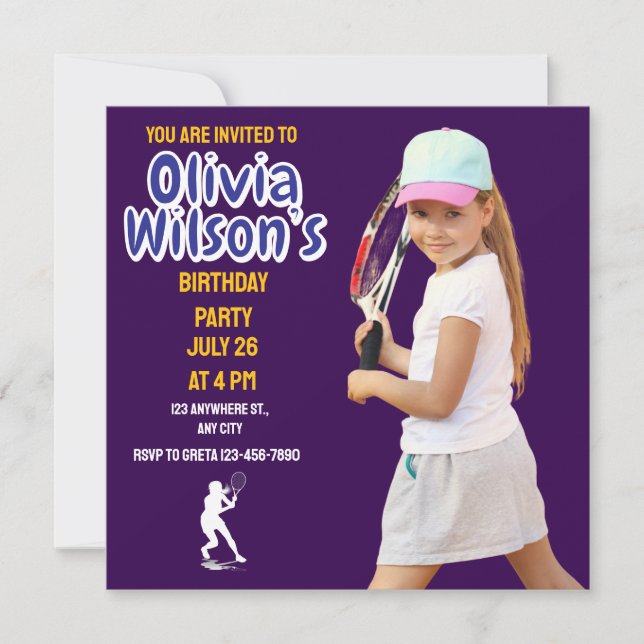 Invitation Tennis Birthday Party, Tennis Player Girl   (Devant)