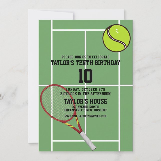 Invitation Tennis Court Sports Fête d'anniversaire personnali (Devant)