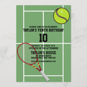 Invitation Tennis Court Sports Fête d'anniversaire personnali