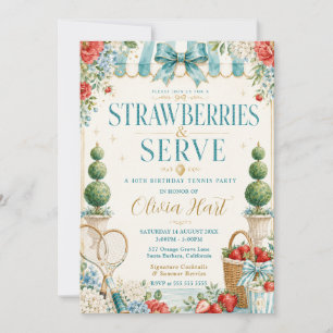 Invitation Tennis d'anniversaire aux fraises et service