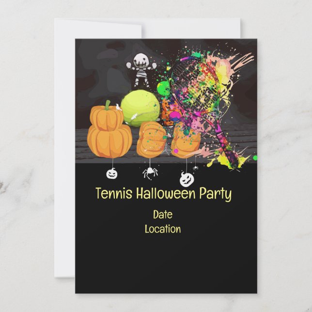 Invitation Tennis Halloween Party avec balle de tennis et fan (Devant)