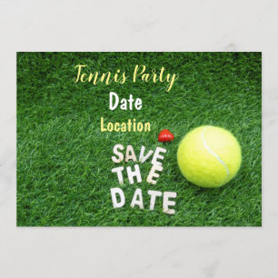 Invitation Tennis Party sauvez la date avec un ballon de tenn