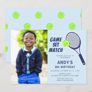 Invitation Tennis Racquet Blue Boys Photo Anniversaire