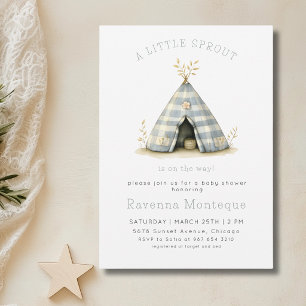 Invitation Tente à carreaux Petit poussin Propre Baby Shower