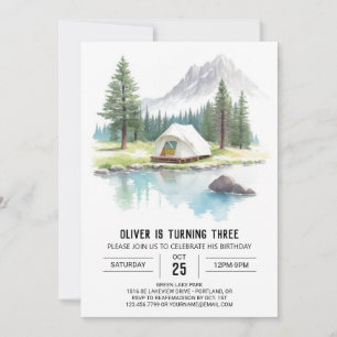 Invitation Tente d'aquarelle dans les pins Anniversaire
