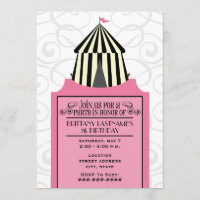 Tente de cirque noir et blanc avec billet rose Ann