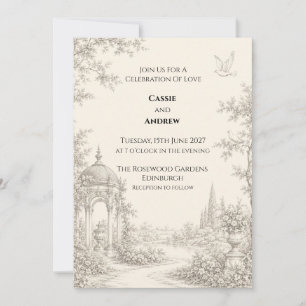 Invitation Tente Toile de Jouy Vintage Jardin Mariage Colombe