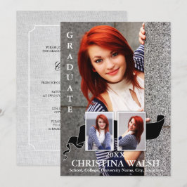 Invitation Tenue 3 Photo Black Ribbon Graduation