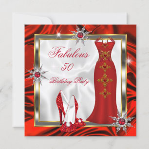 Invitation Tenue de fête fabuleuse, robe rouge, talons argent